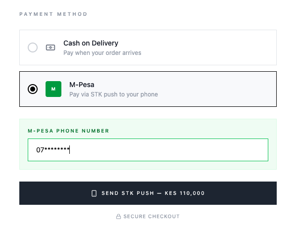 M-Pesa STK Push checkout flow